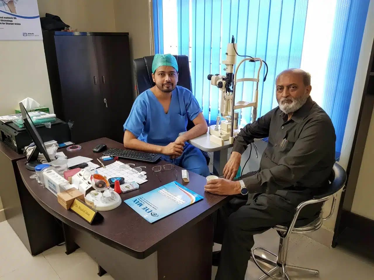 Dr. Mujahid Islam with a visitor at Eye First Superspeciality Eye Care