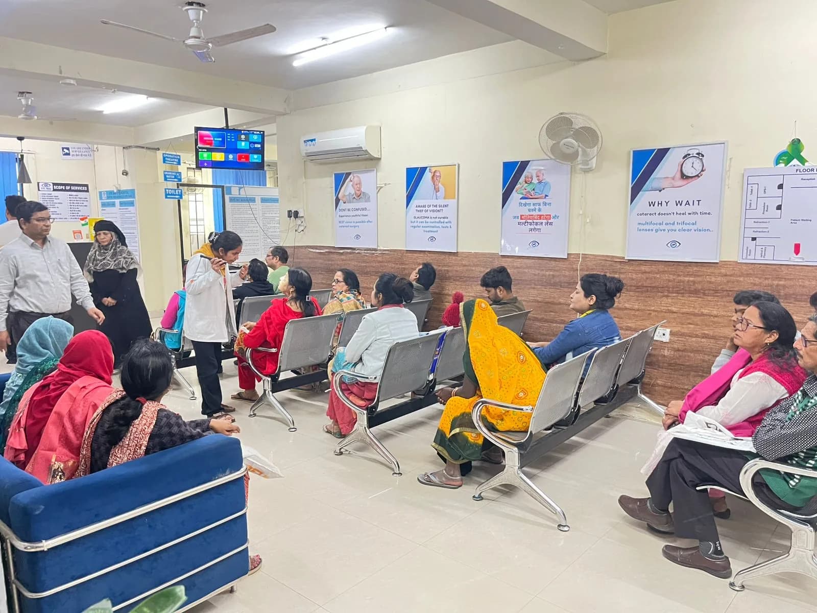Reception and waiting area at Eye First Superspeciality Eye Care, Lucknow